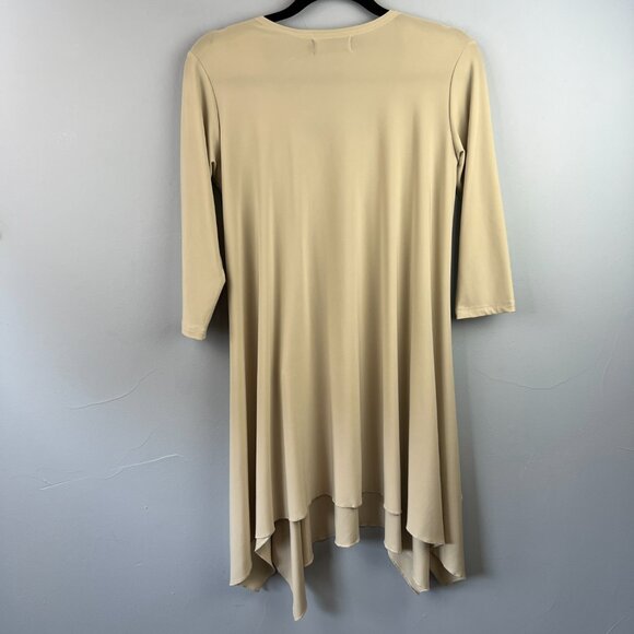 Sympli Canada Tan Tunic Top Dress Size 8 Shark Bite Asymmetric Hem 3/4 Sleeve - Picture 6 of 6